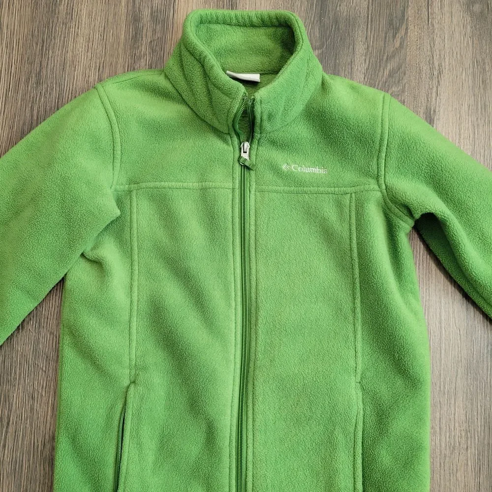 Columbia Jacket Youth Medium‎ 10/12 Green Fleece Full Zip W/ logo
